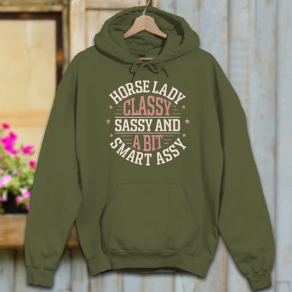 Physical Item Adult Hoodie / S / Military Green Horse Lady Classy Sassy Hoodie