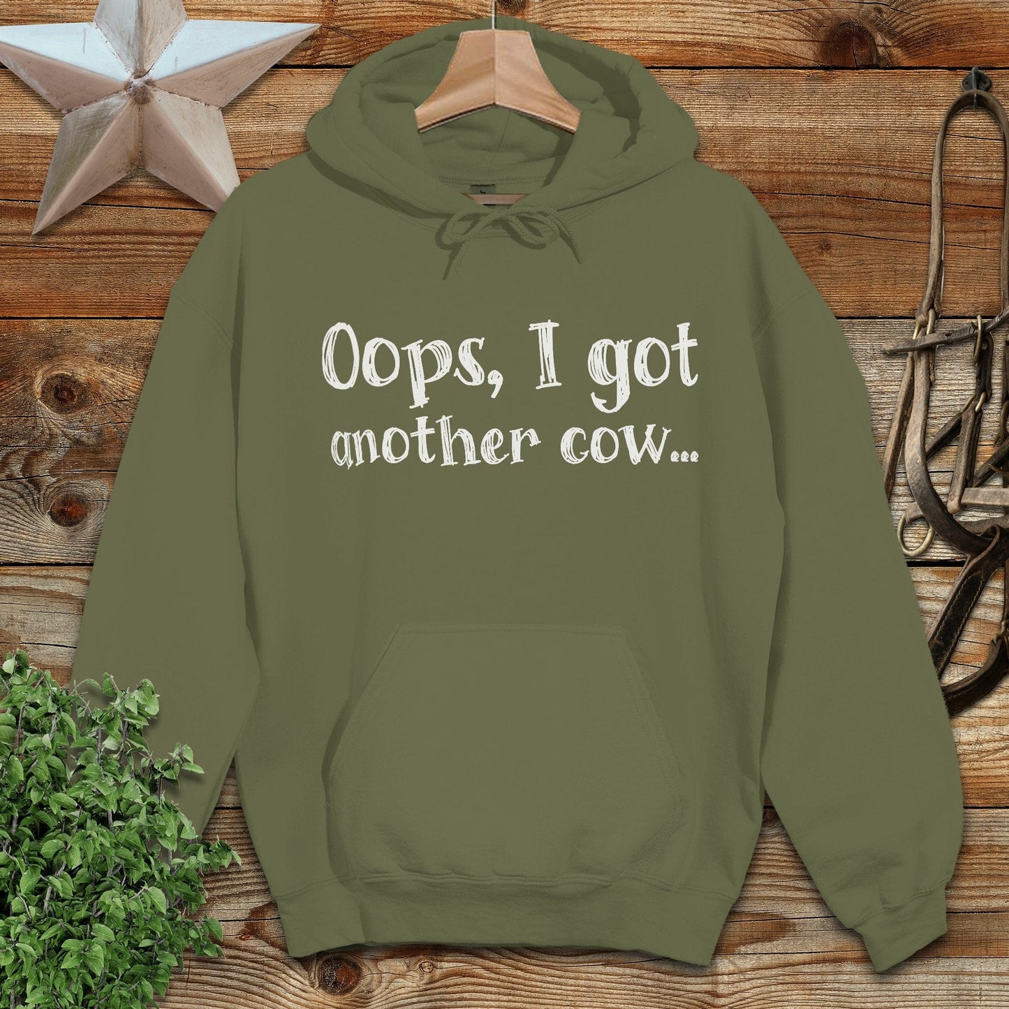 Physical Item Adult Hoodie / S / Military Green Oops Another Cow Hoodie