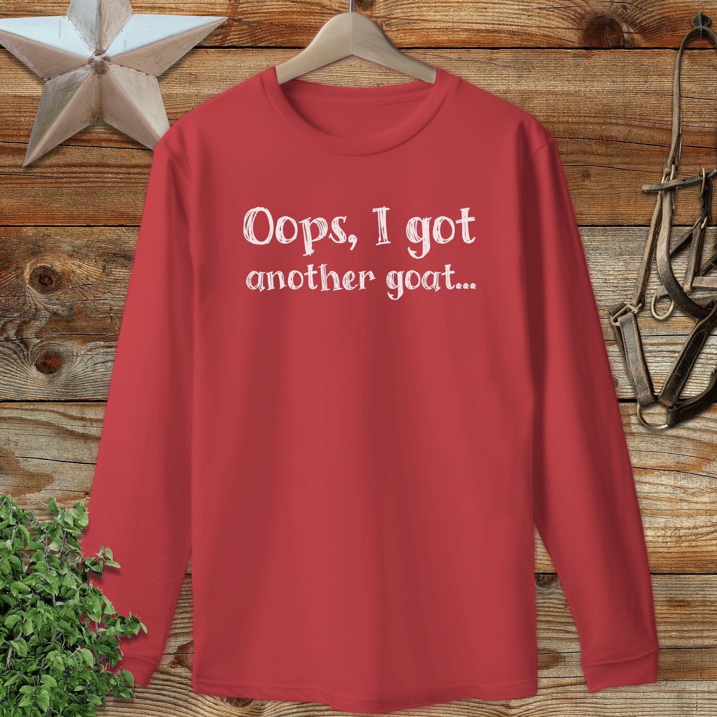 Physical Item Adult Long Sleeve Tee / S / Red Oops Another Goat Long Sleeve Tee