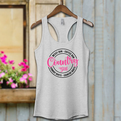 Physical Item Adult Racerback / XS / Heather Grey Country Girl Messy Bun Coffee Run Shirt