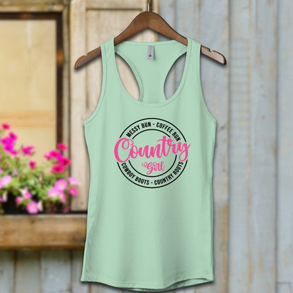 Physical Item Adult Racerback / XS / Mint Country Girl Messy Bun Coffee Run Shirt