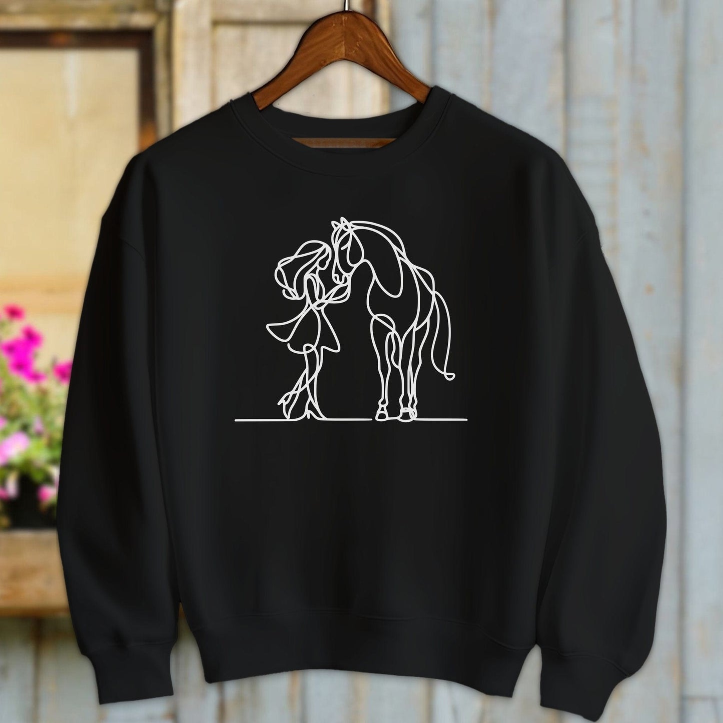 Physical Item Adult Sweatshirt / Black / S Lady and Horse Art Shirt