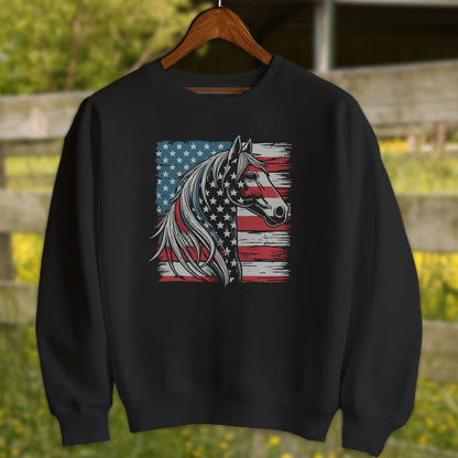 Physical Item Adult Sweatshirt / S / Black Patriotic Horse USA Flag Shirt