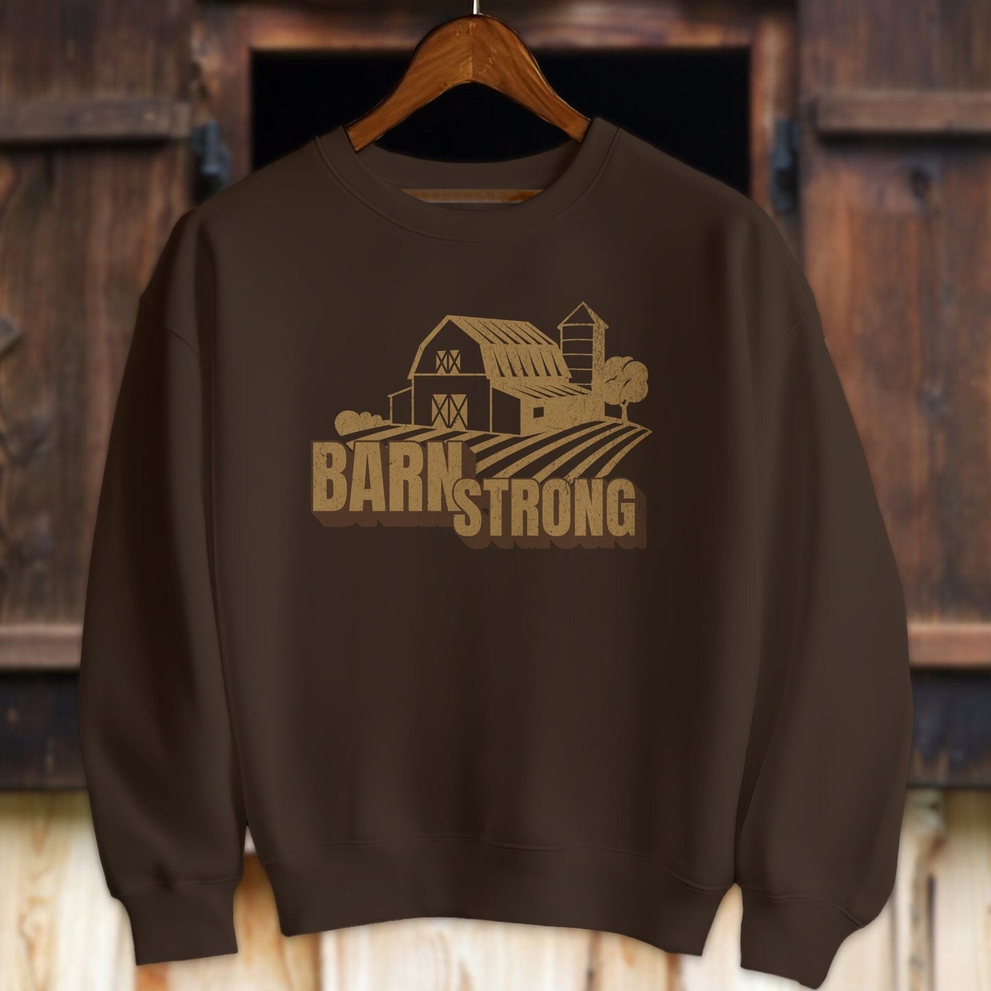 Physical Item Adult Sweatshirt / S / Dark Chocolate Barn Strong Shirt