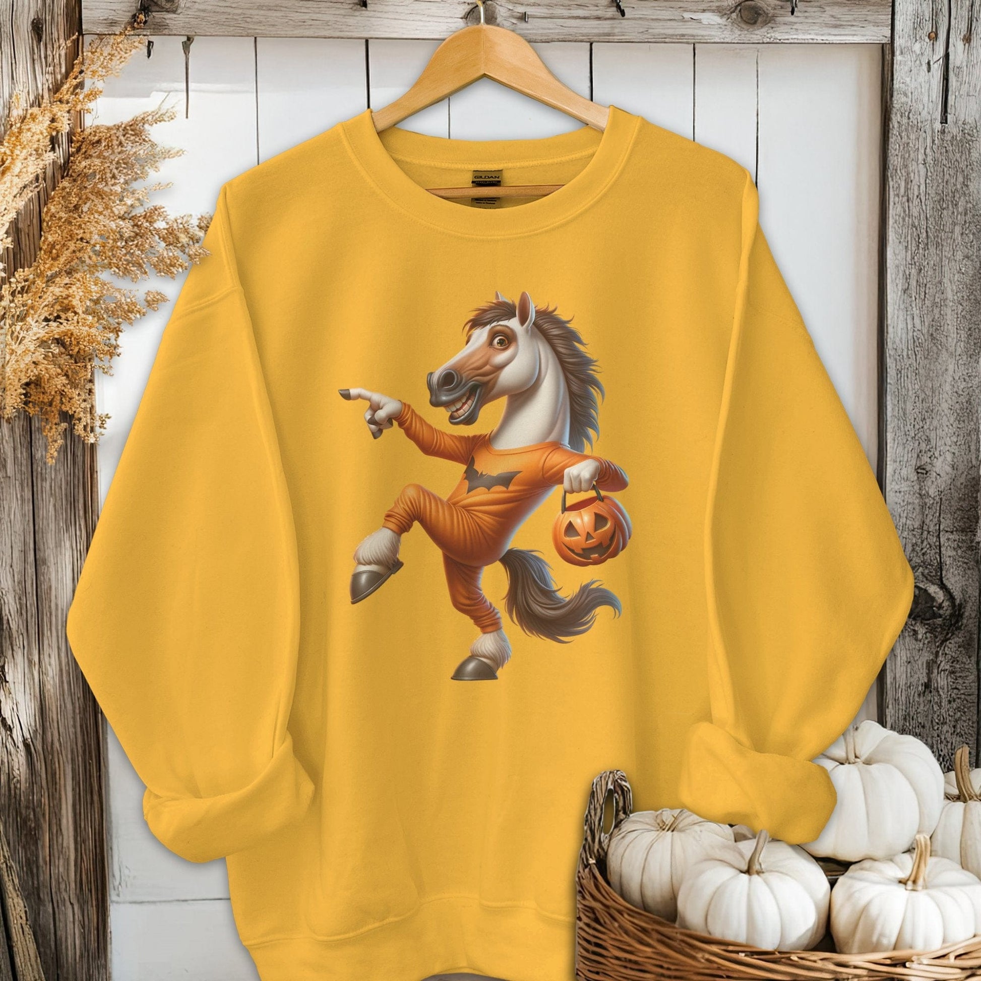 Physical Item Adult Sweatshirt / S / Gold Halloween Horse Shirt