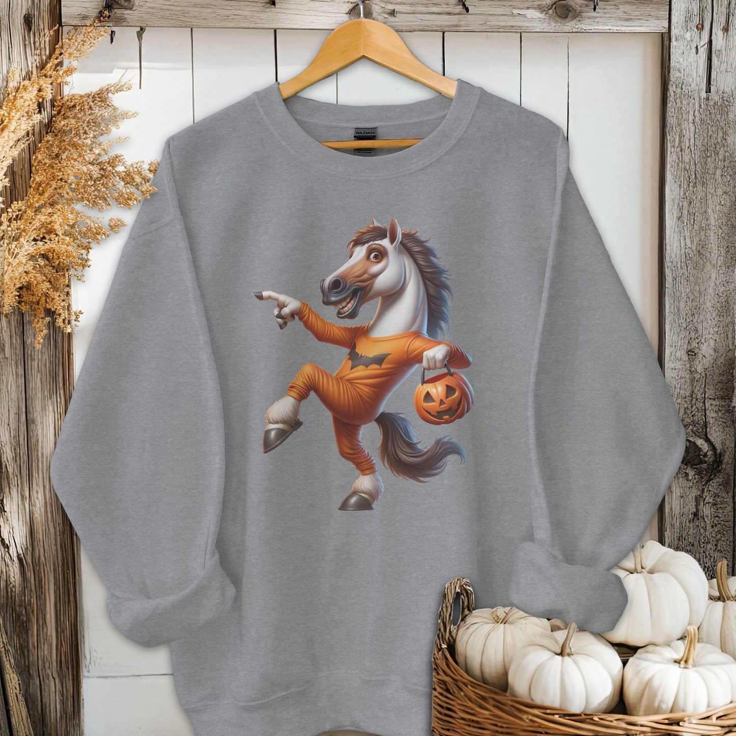 Physical Item Adult Sweatshirt / S / Graphite Heather Halloween Horse Shirt