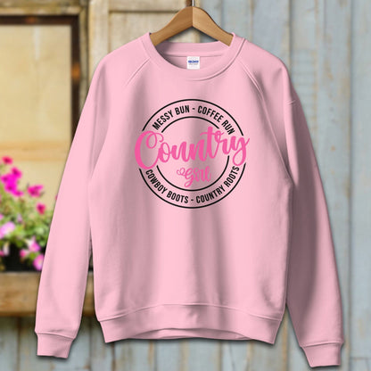 Physical Item Adult Sweatshirt / S / Light Pink Country Girl Messy Bun Coffee Run Shirt