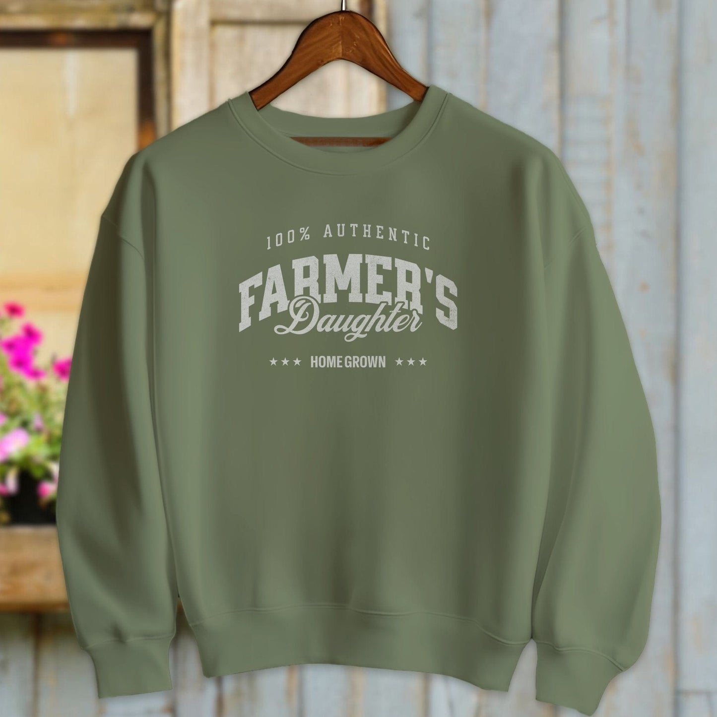 Physical Item Adult Sweatshirt / S / Military Green 100% Authentic Farmers Daughter Shirt