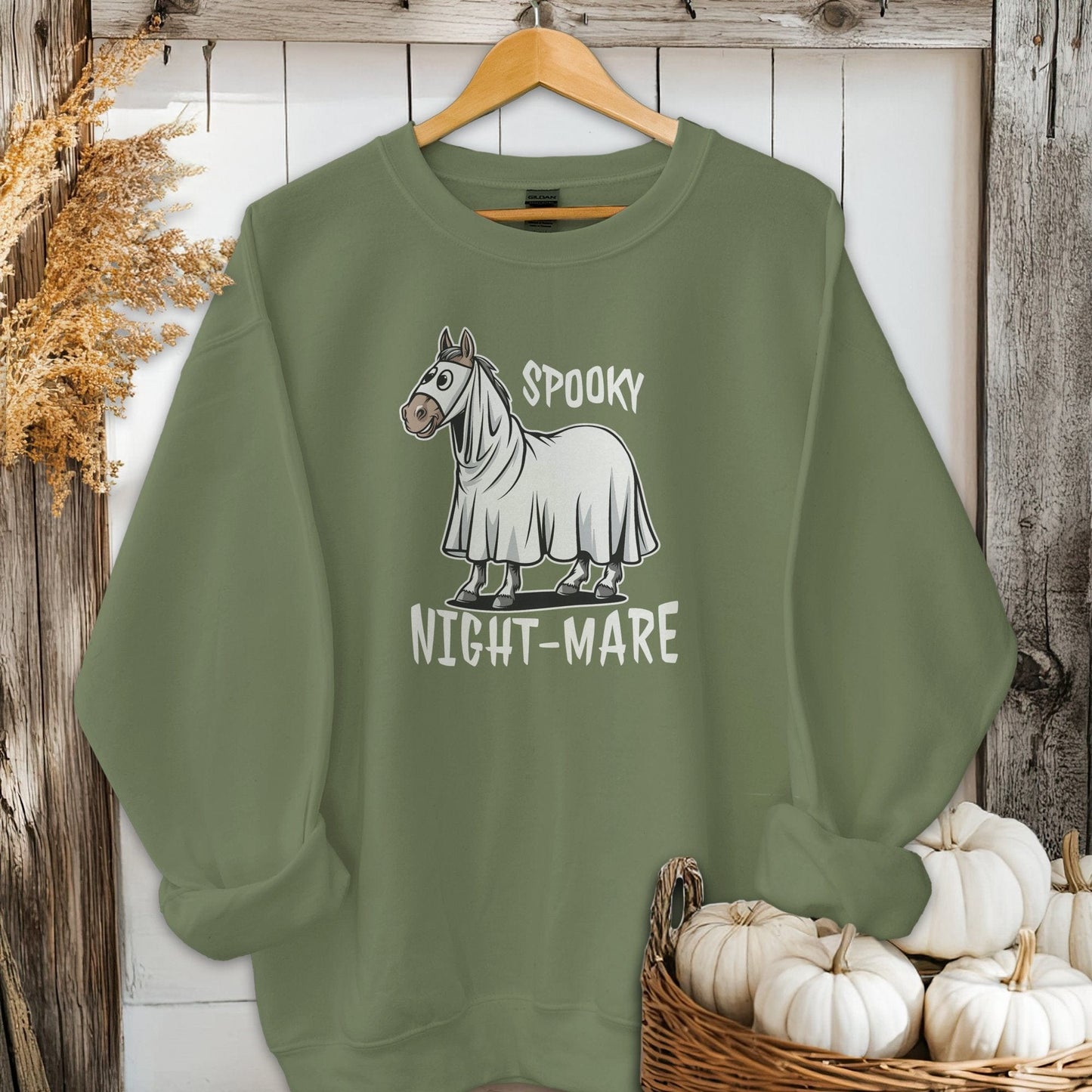 Physical Item Adult Sweatshirt / S / Military Green Spooky Nightmare Halloween Shirt