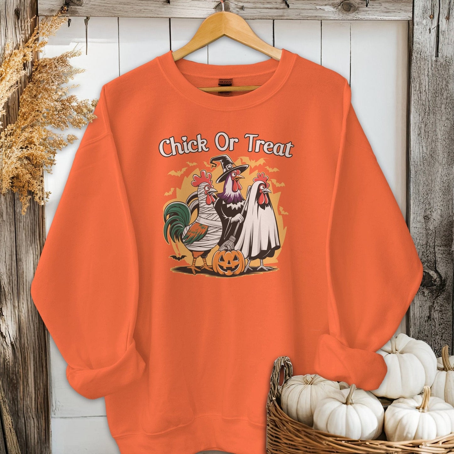 Physical Item Adult Sweatshirt / S / Orange Chick Or Treat Halloween Shirt