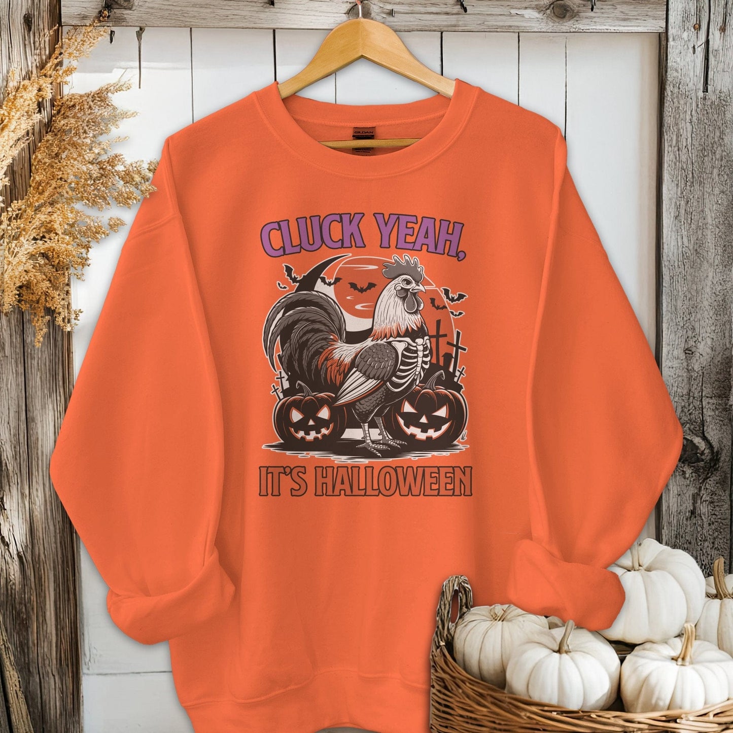 Physical Item Adult Sweatshirt / S / Orange Cluck Yeah It's Halloween Shirt