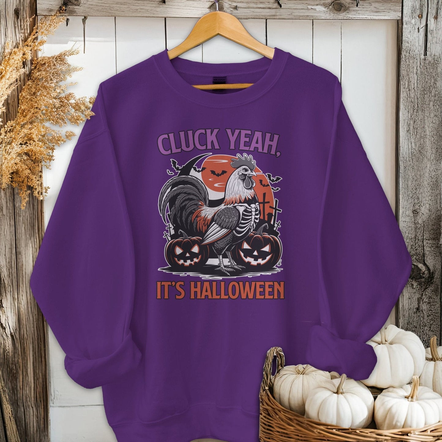 Physical Item Adult Sweatshirt / S / Purple Cluck Yeah It's Halloween Shirt