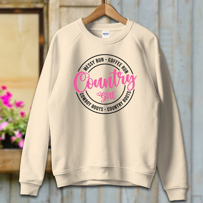 Physical Item Adult Sweatshirt / S / Sand Country Girl Messy Bun Coffee Run Shirt