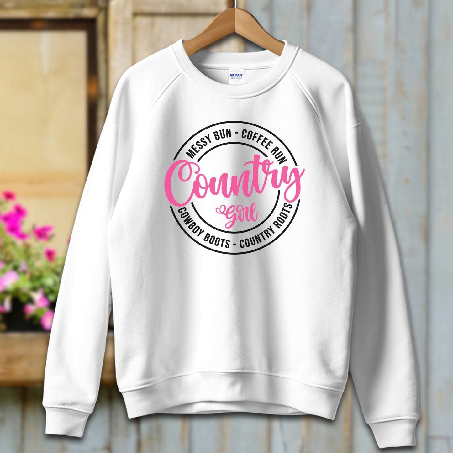 Physical Item Adult Sweatshirt / S / White Country Girl Messy Bun Coffee Run Shirt