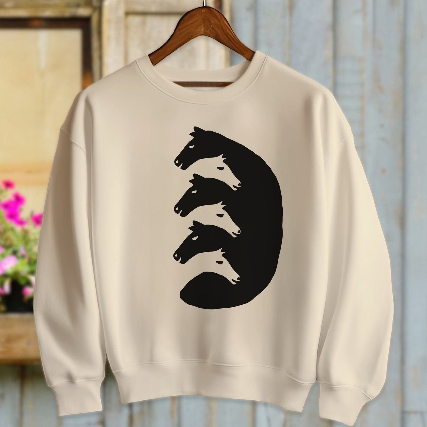 Physical Item Adult Sweatshirt / Sand / S Interlocking Horse Heads Shirt