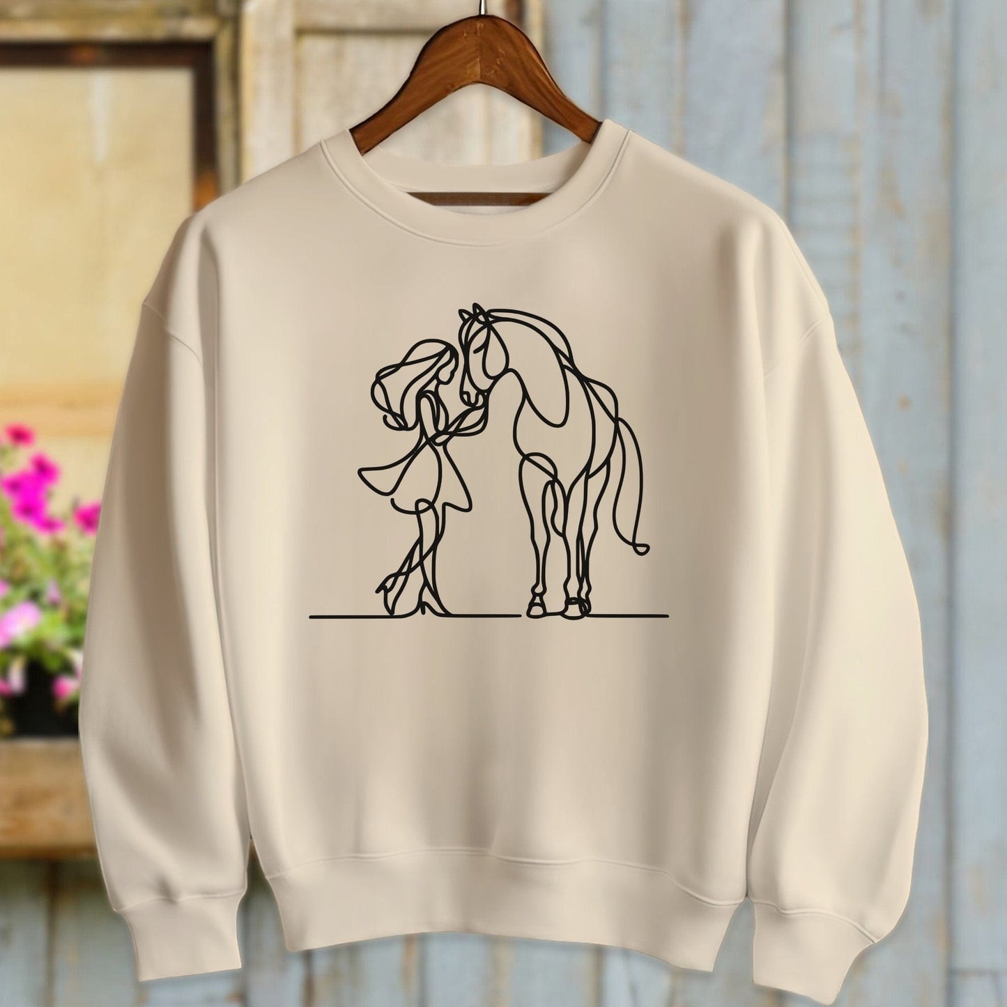 Physical Item Adult Sweatshirt / Sand / S Lady and Horse Art Shirt