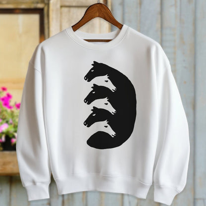 Physical Item Adult Sweatshirt / White / S Interlocking Horse Heads Shirt