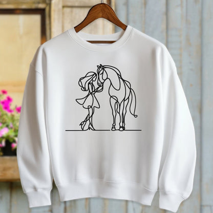 Physical Item Adult Sweatshirt / White / S Lady and Horse Art Shirt