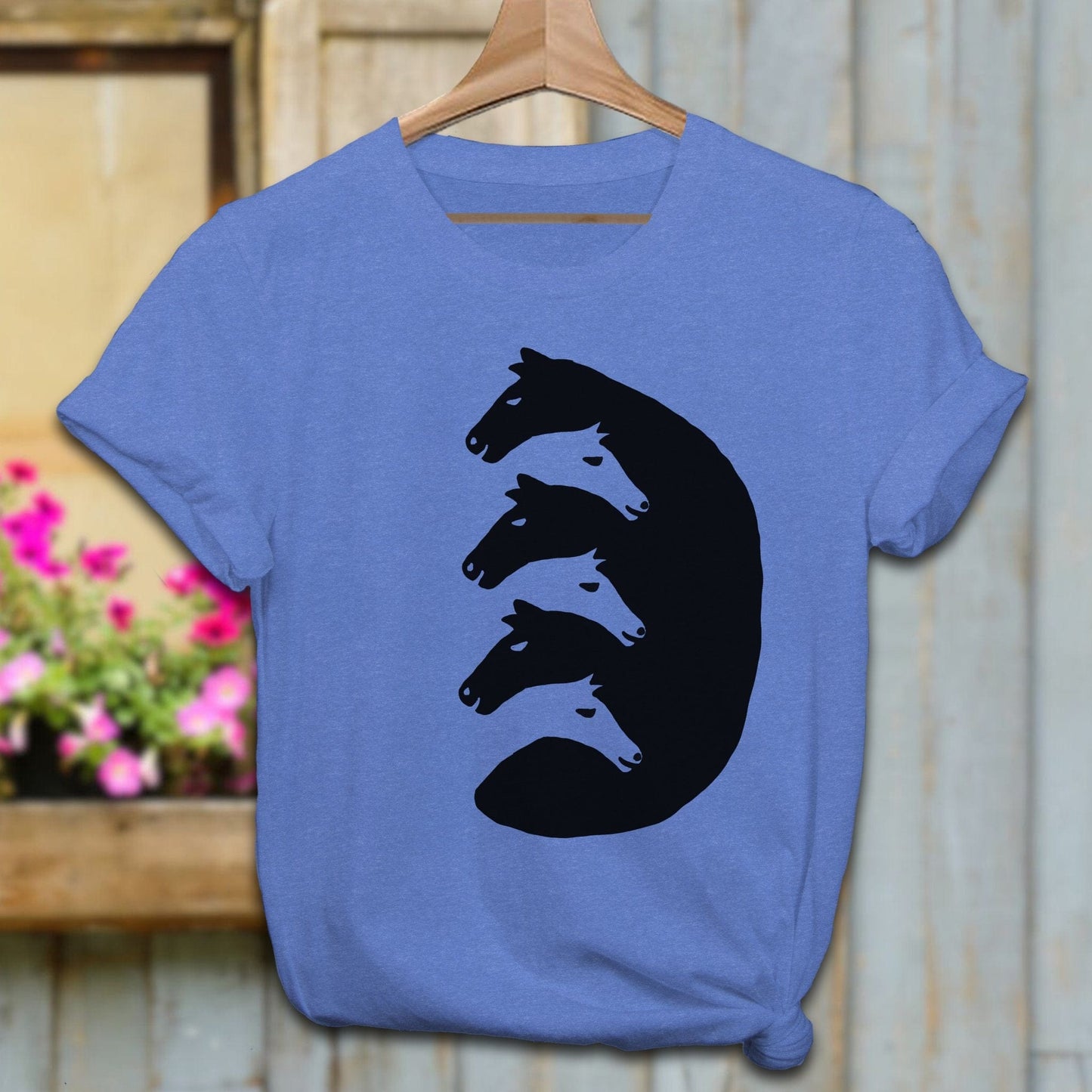 Physical Item Adult T-Shirt / Heather Columbia Blue / XS Interlocking Horse Heads Shirt