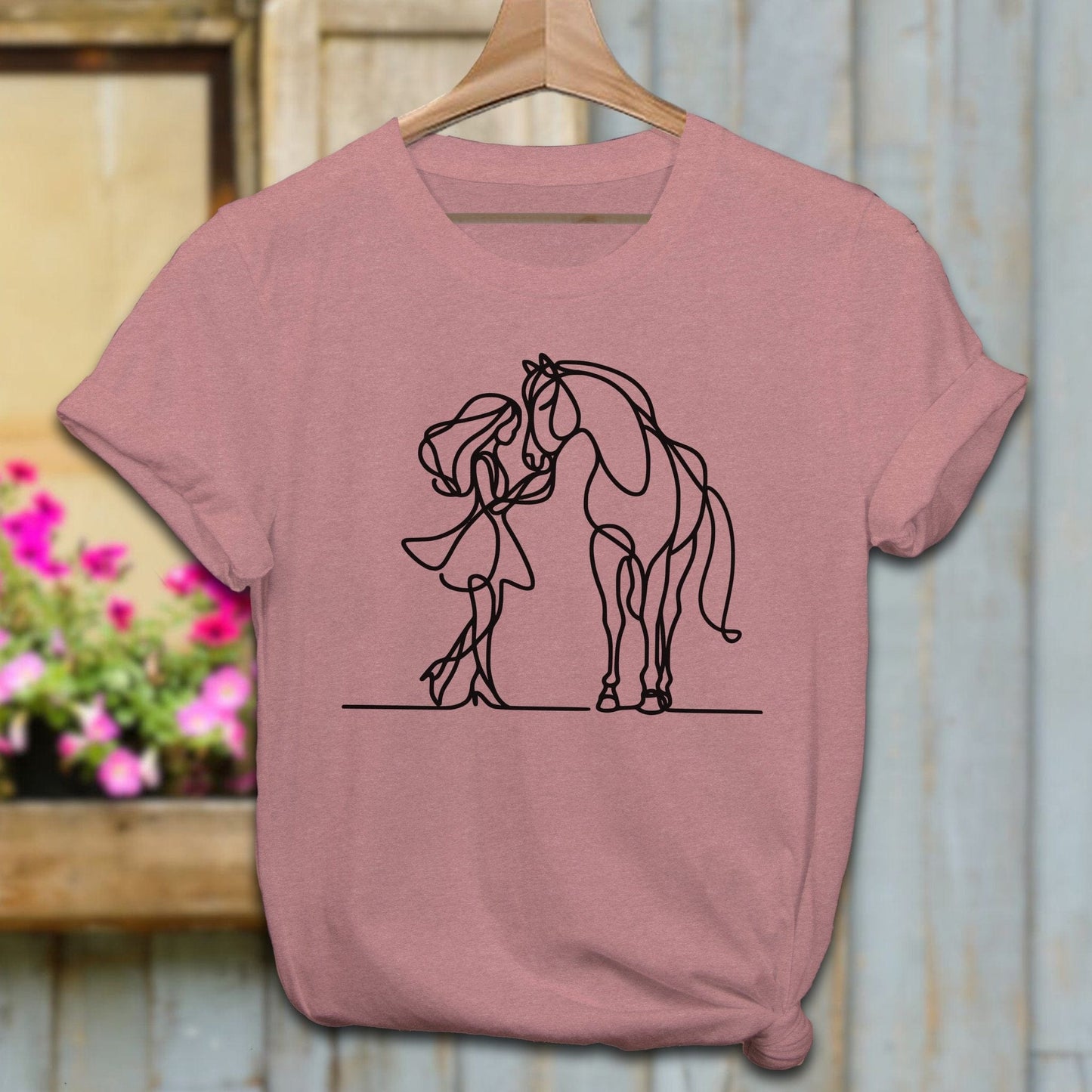 Physical Item Adult T-Shirt / Heather Mauve / XS Lady and Horse Art Shirt