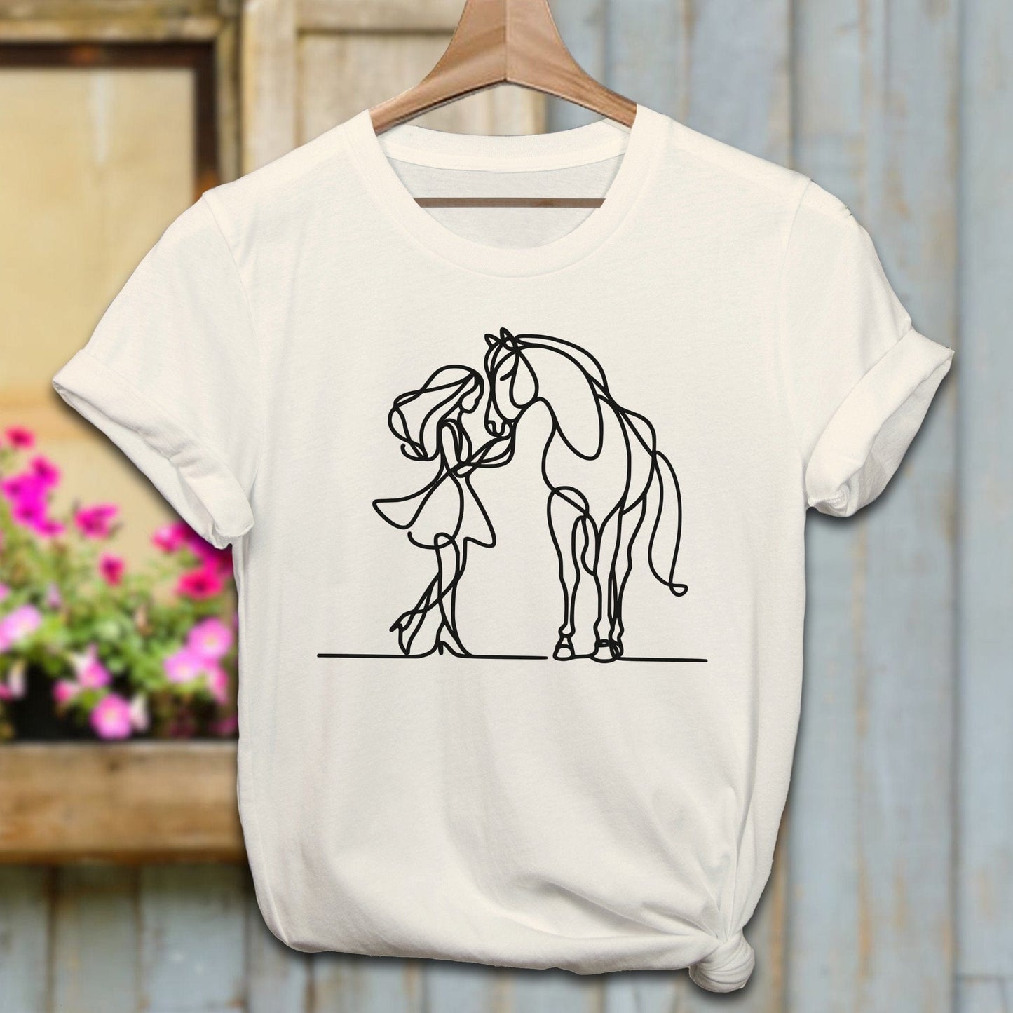 Physical Item Adult T-Shirt / Natural / XS Lady and Horse Art Shirt