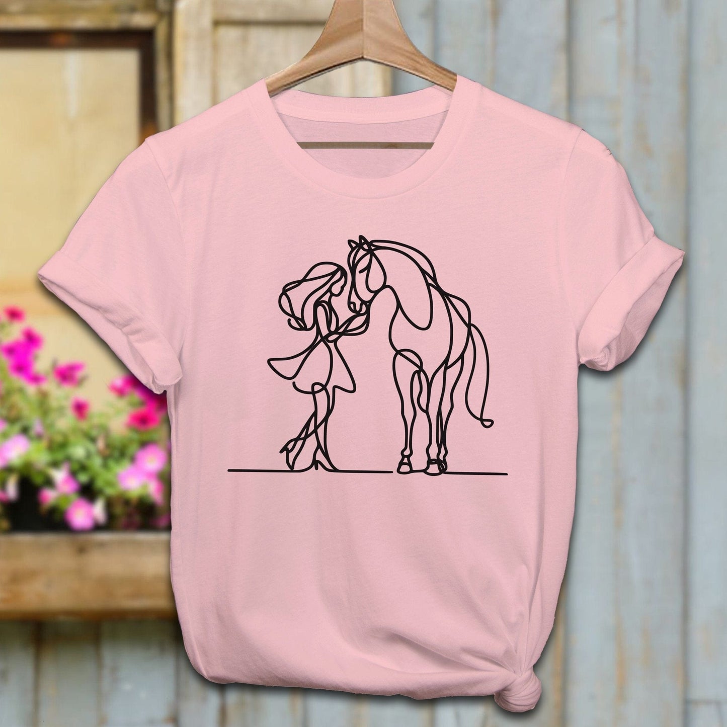 Physical Item Adult T-Shirt / Pink / XS Lady and Horse Art Shirt