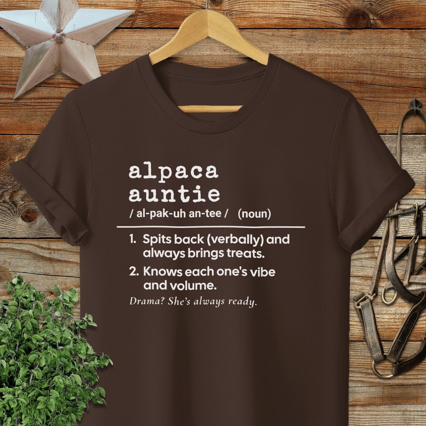Physical Item Adult T-Shirt / S / Chocolate Alpaca Auntie Definition T-shirt