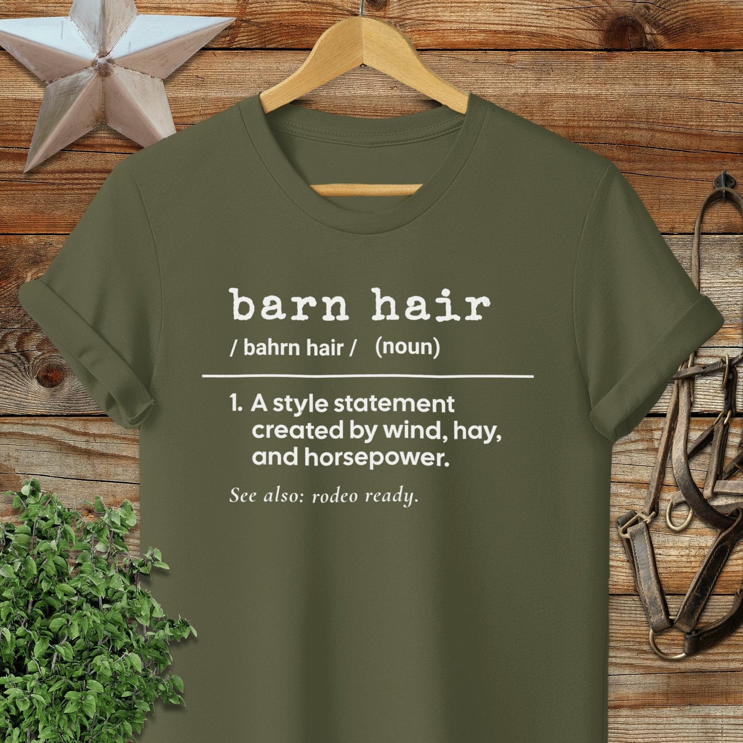 Physical Item Adult T-Shirt / S / Military Green Barn Hair Definition T-shirt