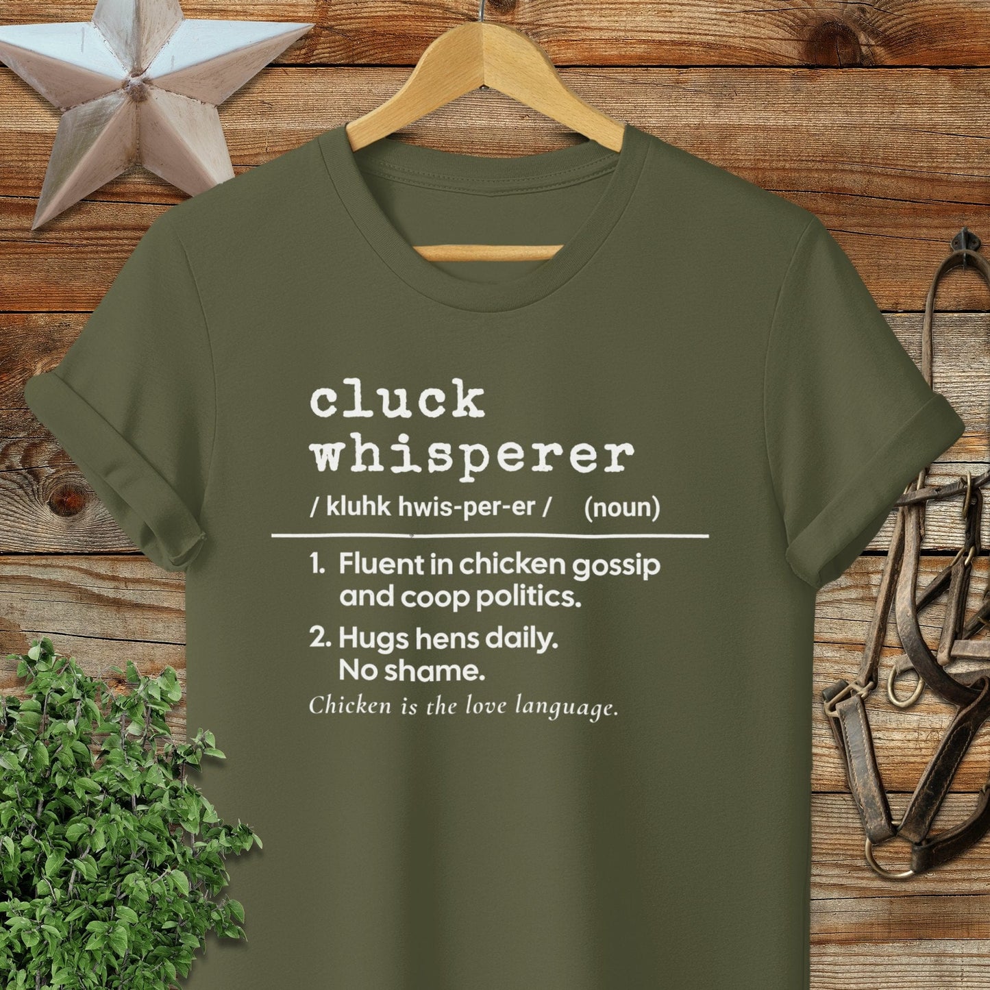 Physical Item Adult T-Shirt / S / Military Green Cluck Whisperer Definition T-shirt