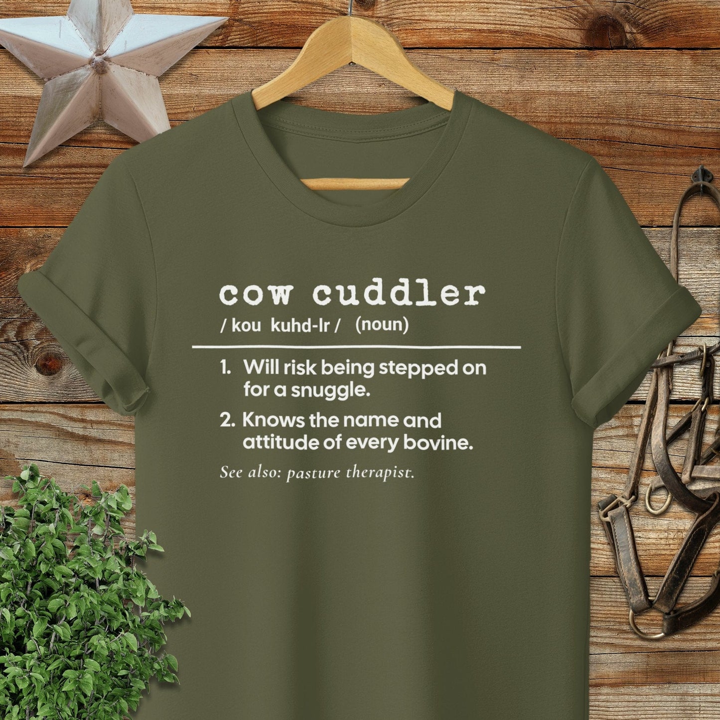 Physical Item Adult T-Shirt / S / Military Green Cow Cuddler Definition T-shirt