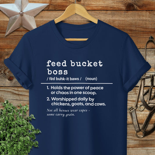 Physical Item Adult T-Shirt / S / Navy Feed Bucket Boss Definition T-shirt