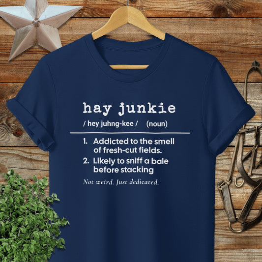 Physical Item Adult T-Shirt / S / Navy Hay Junkie Definition T-shirt