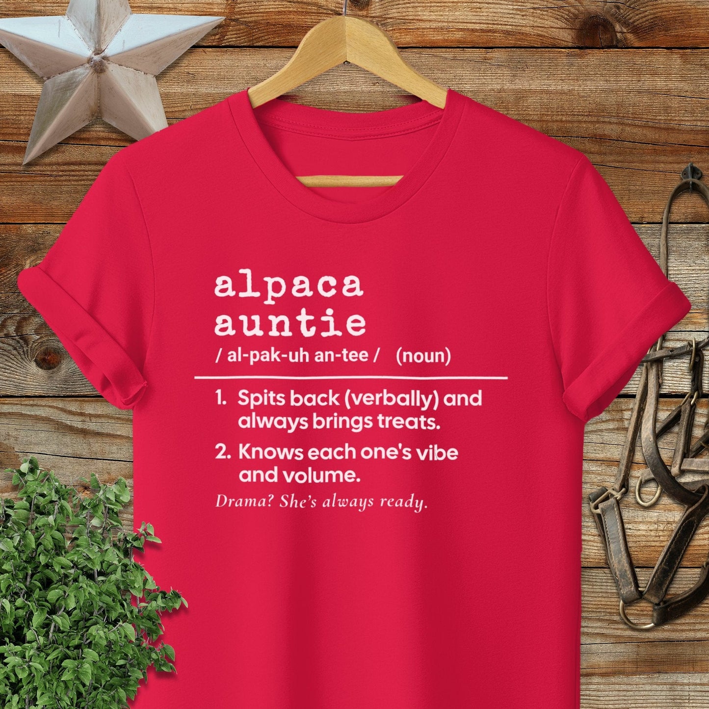 Physical Item Adult T-Shirt / S / Red Alpaca Auntie Definition T-shirt