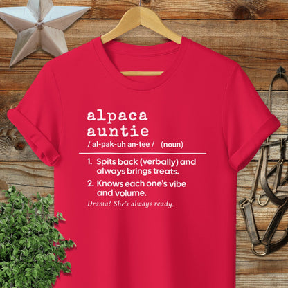 Physical Item Adult T-Shirt / S / Red Alpaca Auntie Definition T-shirt