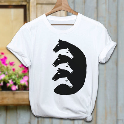 Physical Item Adult T-Shirt / White / XS Interlocking Horse Heads Shirt