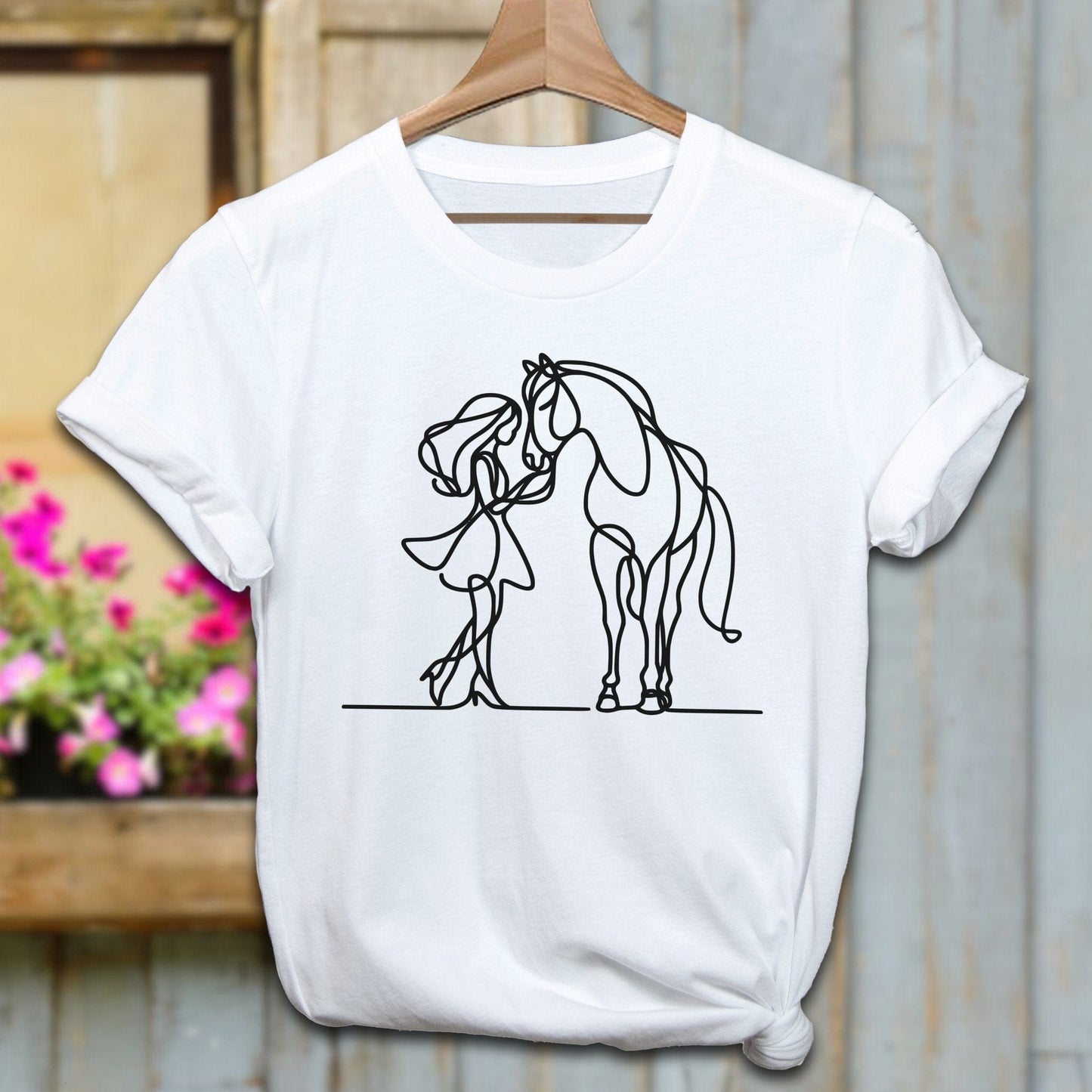 Physical Item Adult T-Shirt / White / XS Lady and Horse Art Shirt