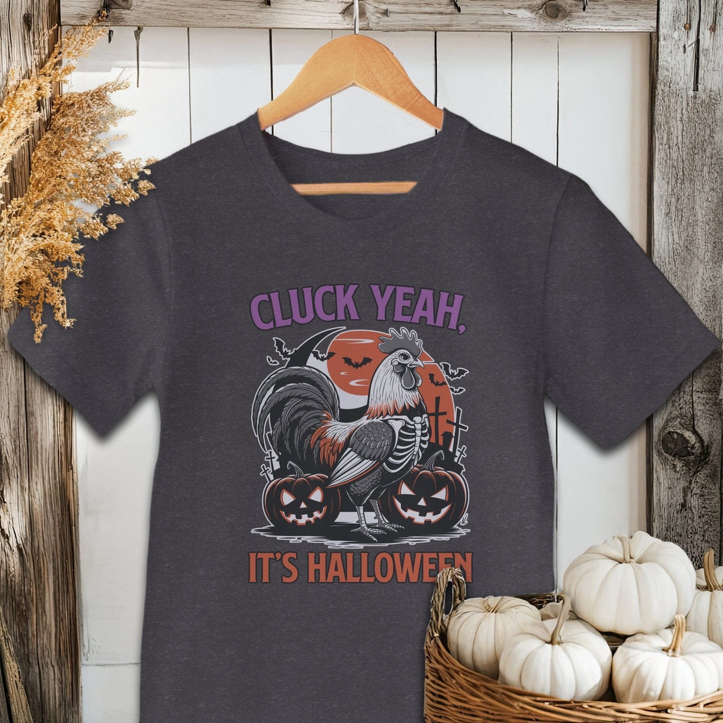 Physical Item Adult T-shirt / XS / Dark Grey Heather Cluck Yeah It's Halloween Shirt