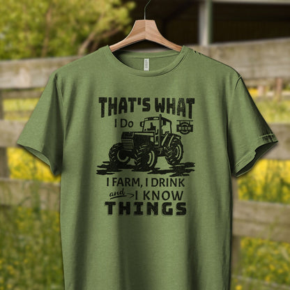 Physical Item Adult T-shirt / XS / Heather Green I Farm I Drink I Know Things Shirt