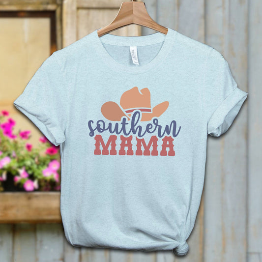 Physical Item Adult T-shirt / XS / Heather Ice Blue Southern Mama Hat Graphic Shirt