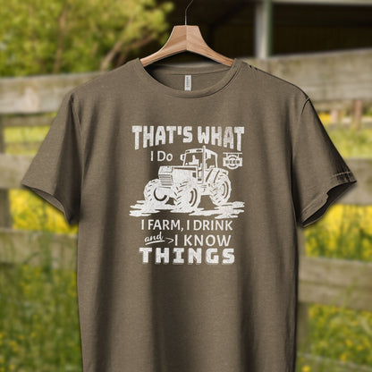 Physical Item Adult T-shirt / XS / Heather Olive I Farm I Drink I Know Things Shirt