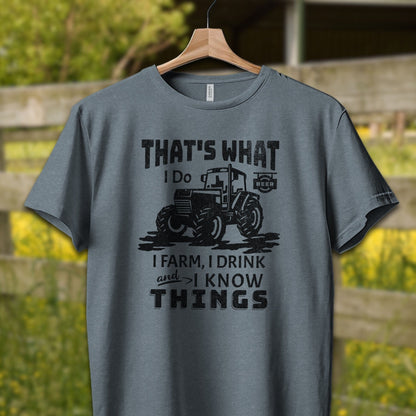 Physical Item Adult T-shirt / XS / Heather Slate I Farm I Drink I Know Things Shirt