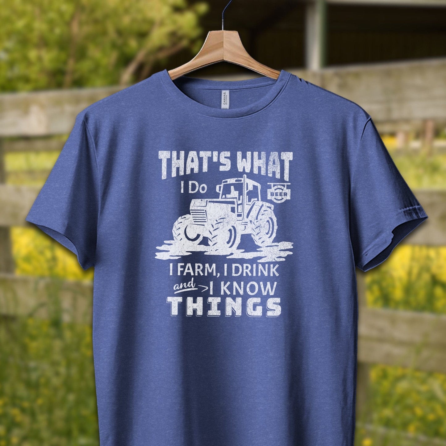 Physical Item Adult T-shirt / XS / Heather True Royal I Farm I Drink I Know Things Shirt