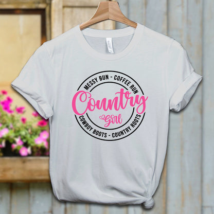 Physical Item Adult T-shirt / XS / Silver Country Girl Messy Bun Coffee Run Shirt