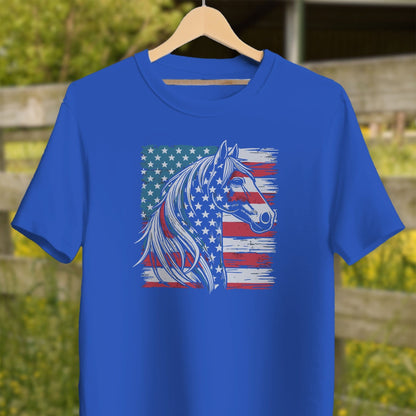 Physical Item Adult T-Shirt / XS / True Royal Patriotic Horse USA Flag Shirt