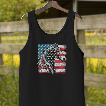 Physical Item Adult Tank Top / XS / Black Patriotic Horse USA Flag Shirt