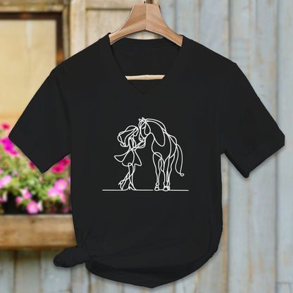 Physical Item Adult V-neck / Black / S Lady and Horse Art Shirt