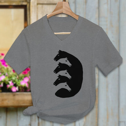 Physical Item Adult V-neck / Deep Heather / S Interlocking Horse Heads Shirt