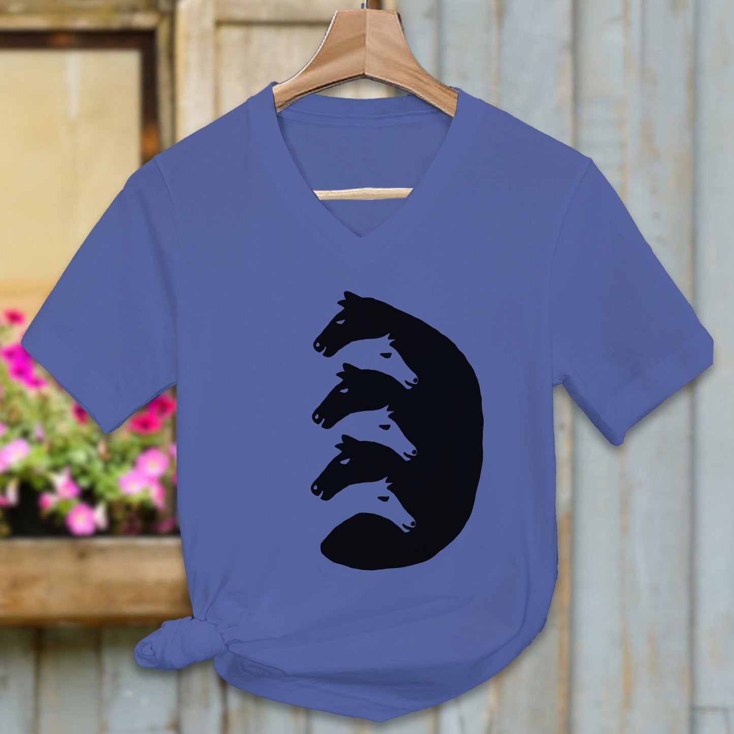 Physical Item Adult V-neck / Heather Royal / S Interlocking Horse Heads Shirt