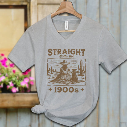 Physical Item Adult V-neck / S / Athletic Heather Straight Outta the 1900s Girl Shirt