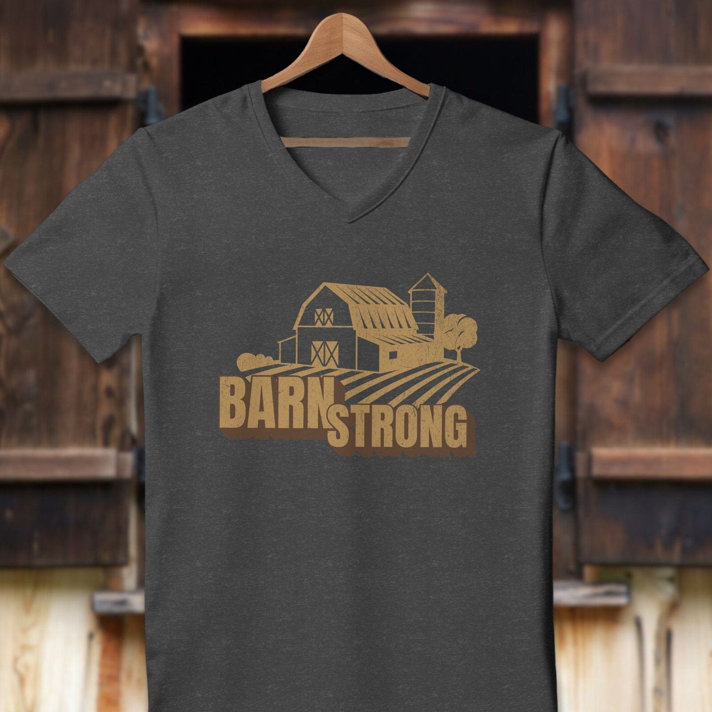 Physical Item Adult V-neck / S / Dark Grey Heather Barn Strong Shirt